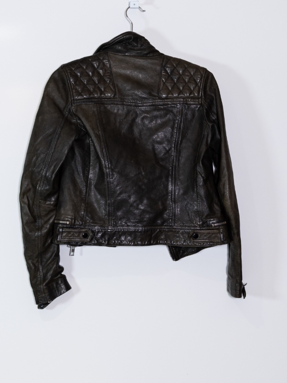 Allsaints Women's Conroy Textured Quilted Genuine Leather Biker Jacket Charcoal - Picture 4 of 4